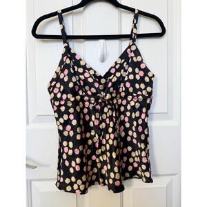 J.Crew 100% Silk Brushstroke Dot Cami Tank Top Sz S Black Pink Beige